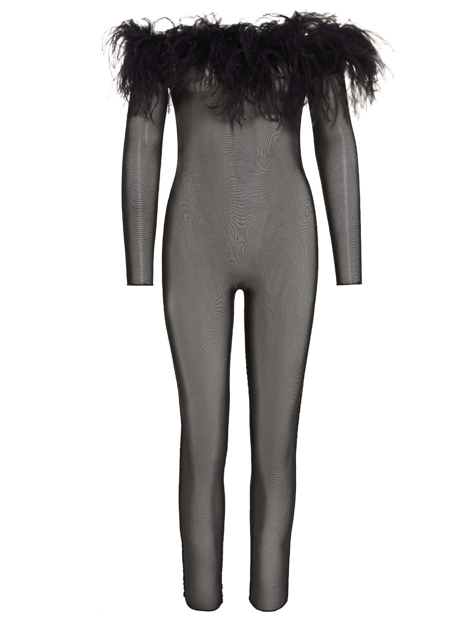 Shop Oseree Feather Entire Mesh Bodysuit In Black
