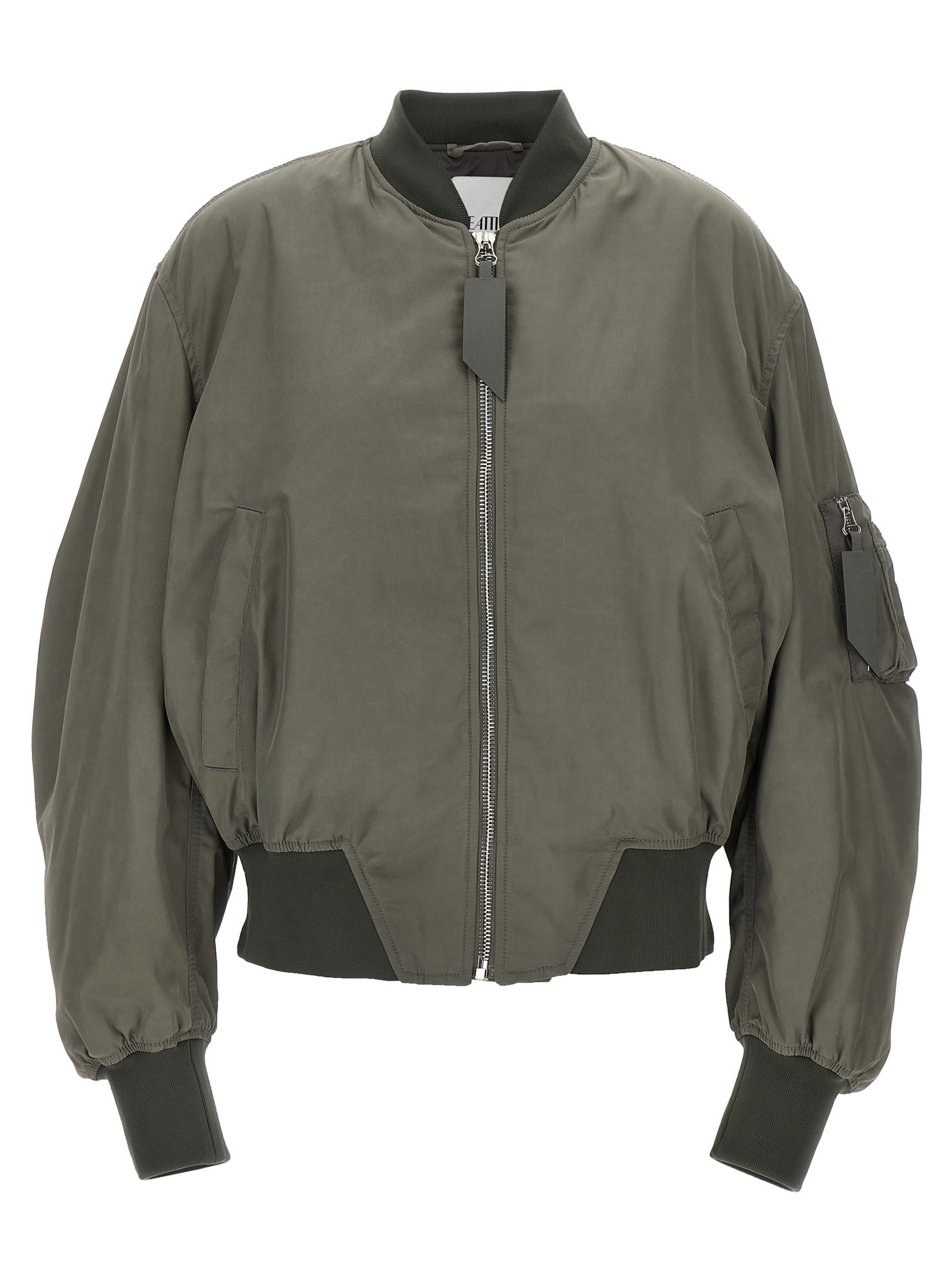 Attico Grey Bomber Jacket With Front Zip Closure And One Zipped Pocket On The Sleeve In Tech Fabric Woman In Green