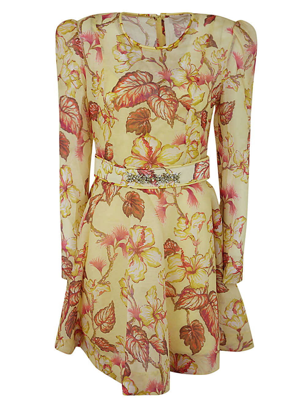 Shop Zimmermann Matchmaker Floral Mini Dress In Yehi Yellow Hibiscus