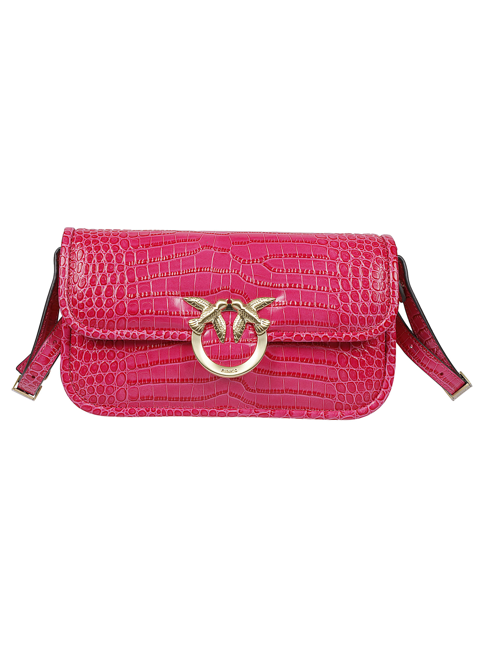 Pinko Small Love Box Crocodile-effect Crossbody Bag In Pink