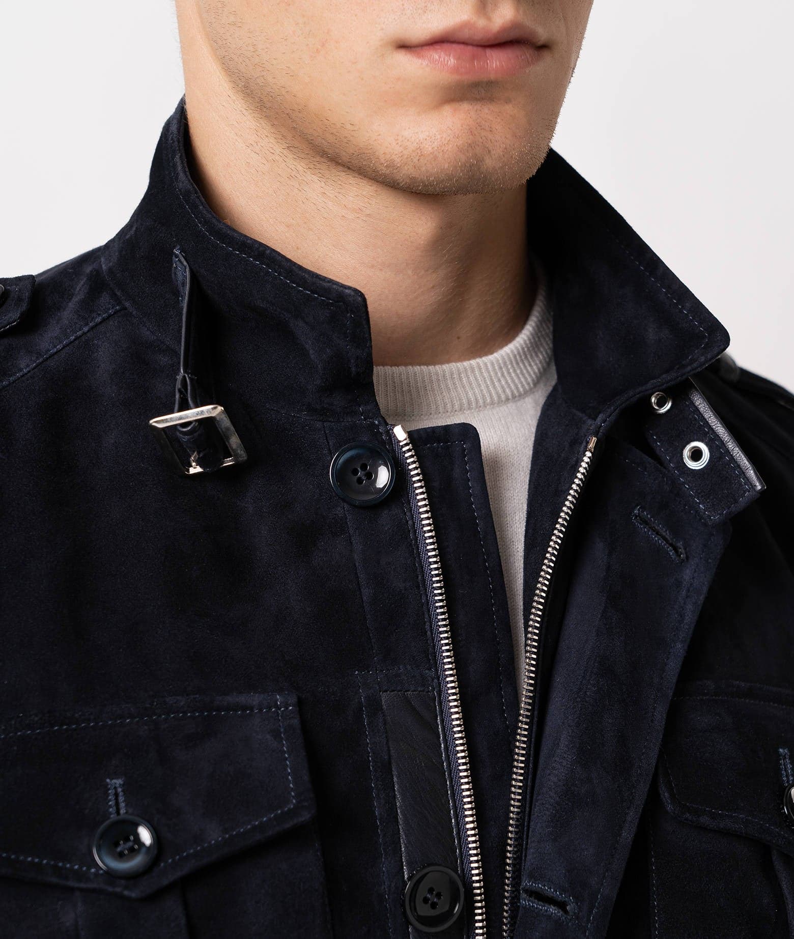 Larusmiani Devon Sahariana Jacket Leather Jacket In Blue