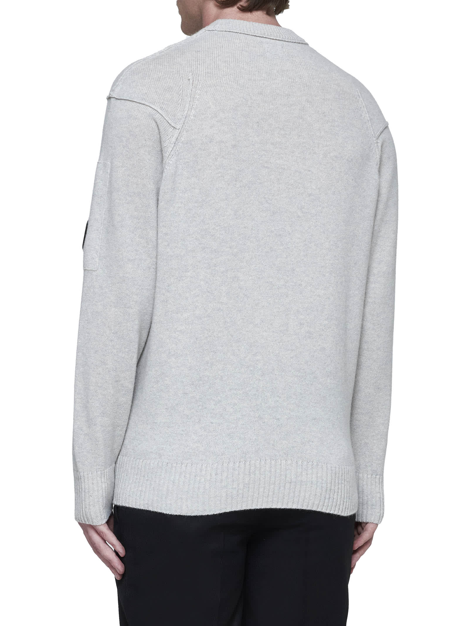 C.p. Company Gray Diagonal Raised Fleece Crewneck Lens Sweatshirt In Off White Melange