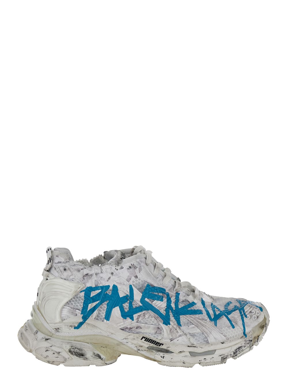 Shop Balenciaga Graffiti White And Blue Runner Sneakers In Mesh And Nylon Man