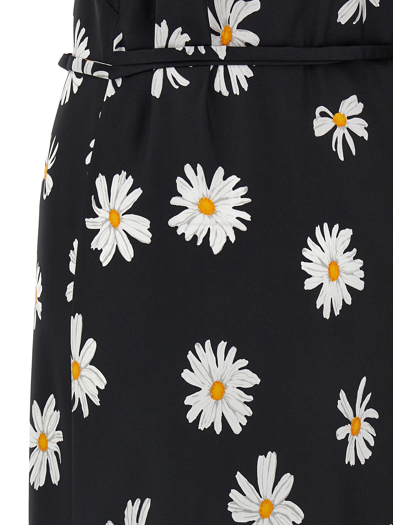 Moschino All-over Daisy Print Silk Twill Midi Dress In Black