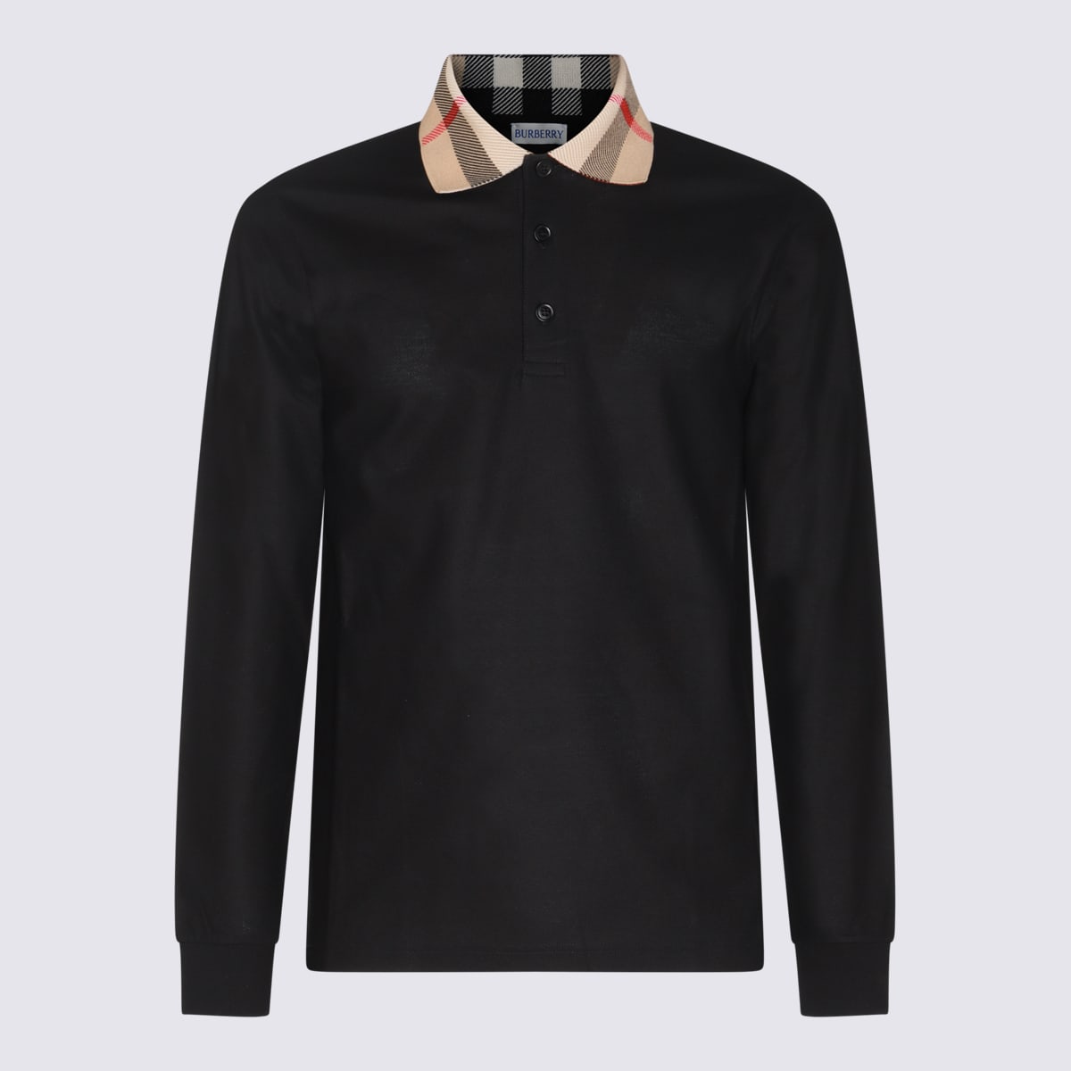 Shop Burberry Black Cotton Polo Shirt