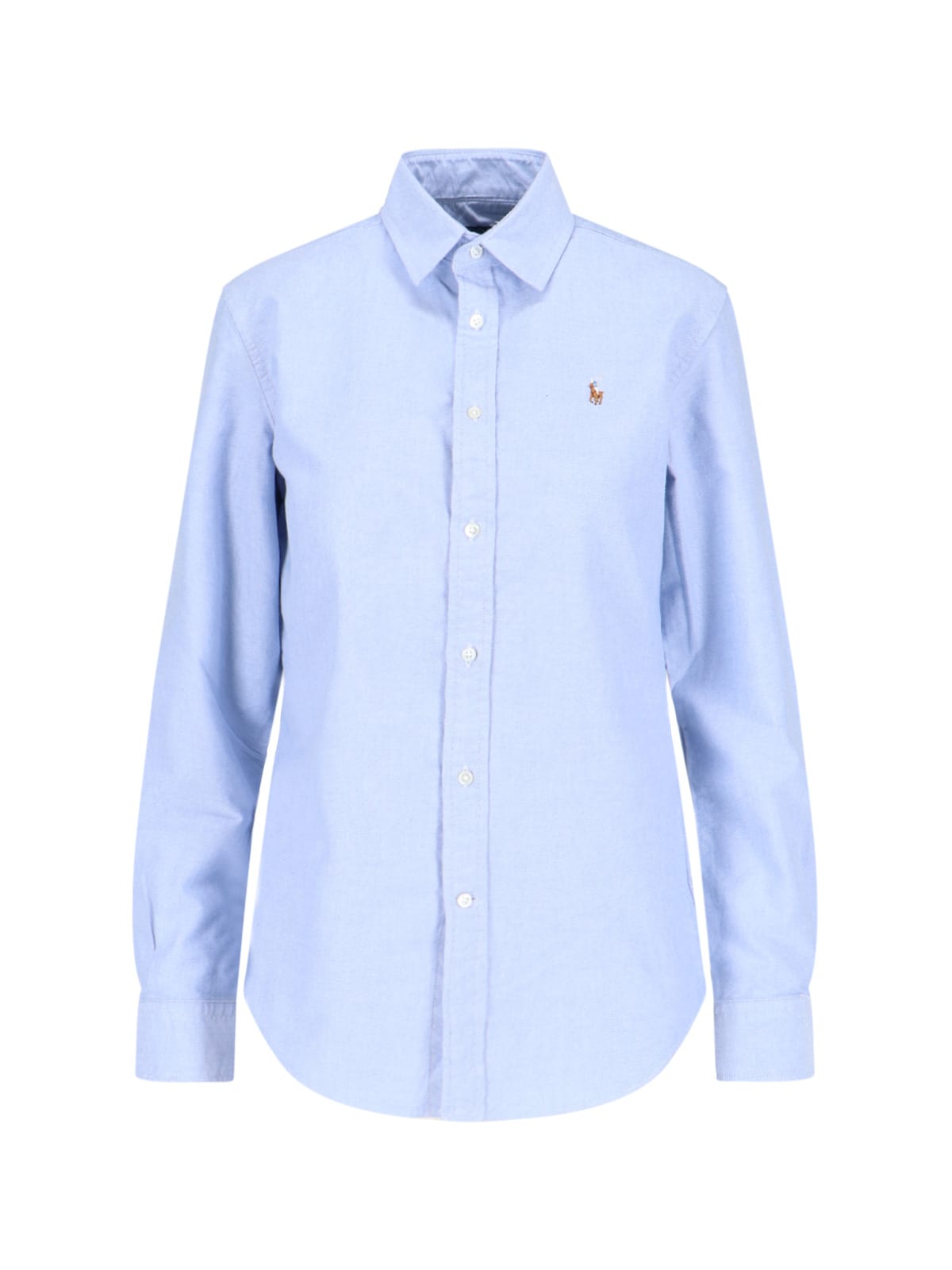 Shop Ralph Lauren Logo Detail Round Hem Plain Shirt In Bsr Blue