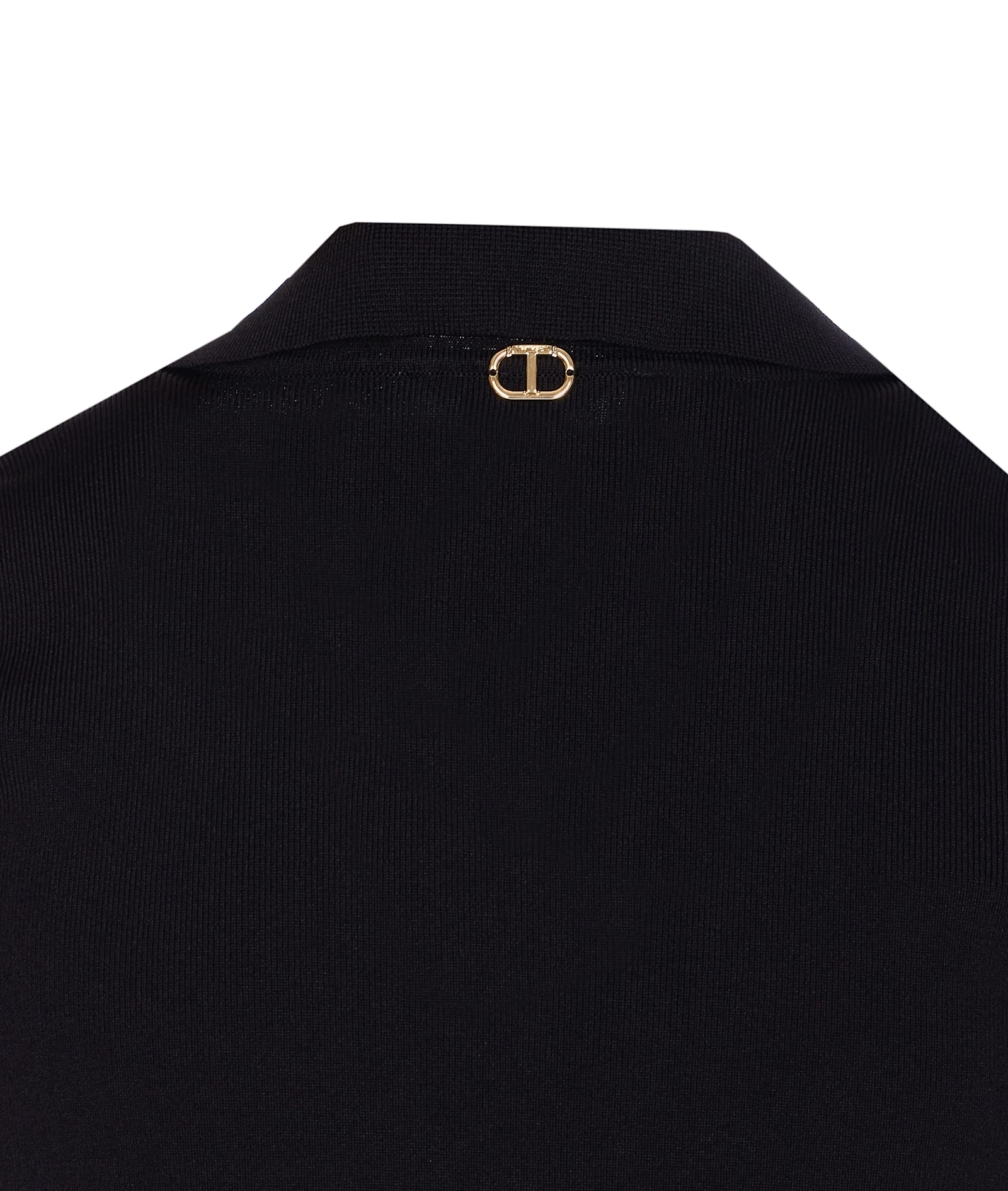 Twinset Fitted Black Short-sleeve Top With Classic Collar In Black