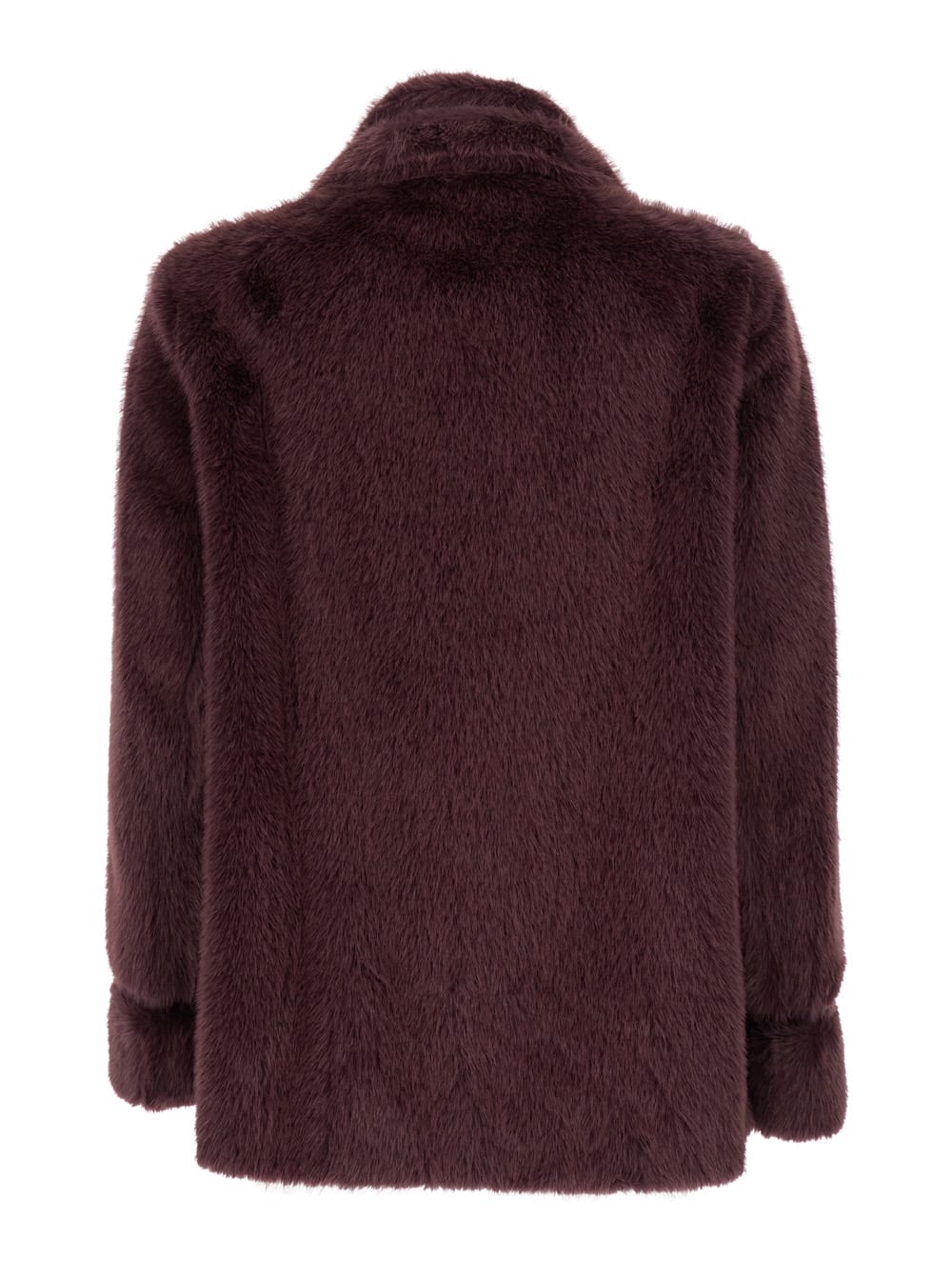 Twinset Violet Double-breasted Coat With Peak Revers In Ecofur Woman In Brown