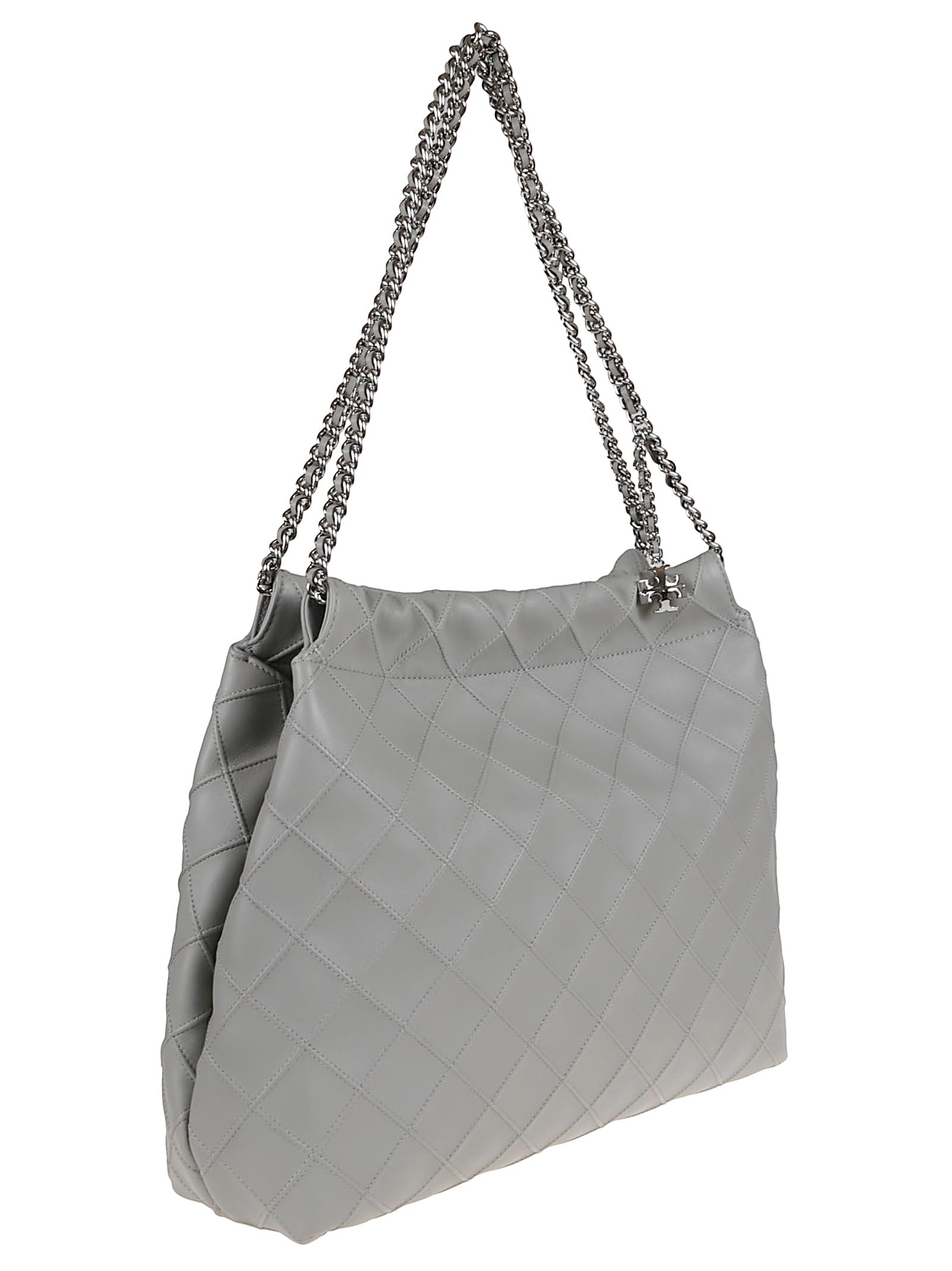 Tory Burch Quilted Lamb Leather Shoulder Bag With Chain Strap In Gray