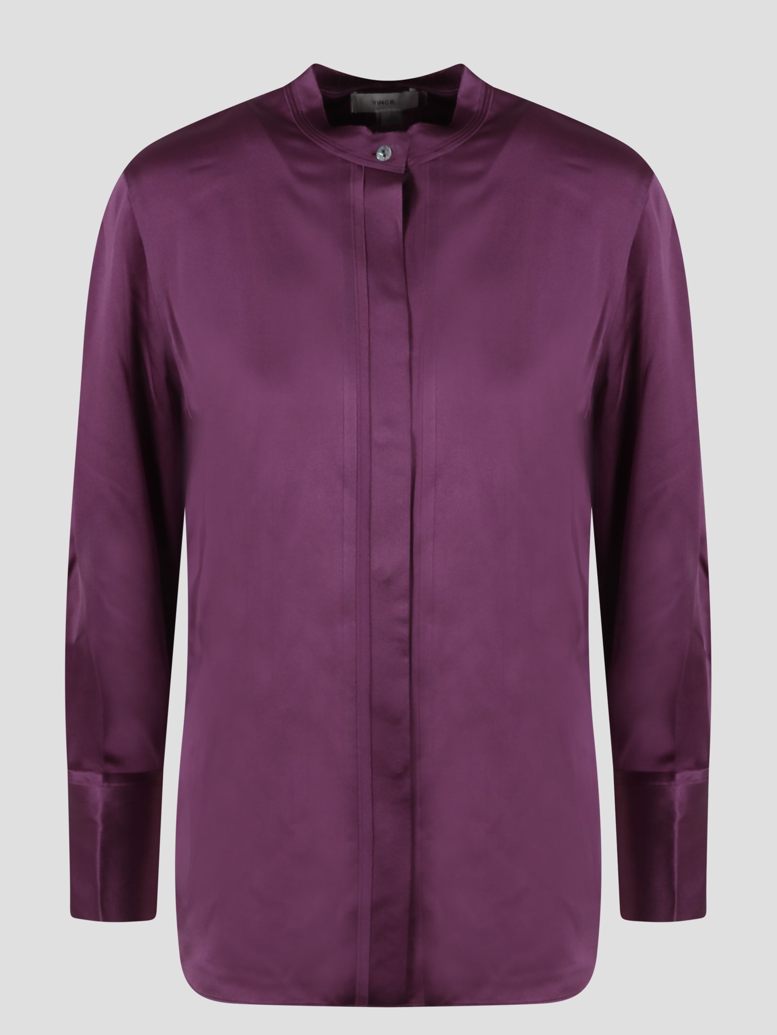Vince Raw Edge Silk Button-up Blouse In Pink & Purple
