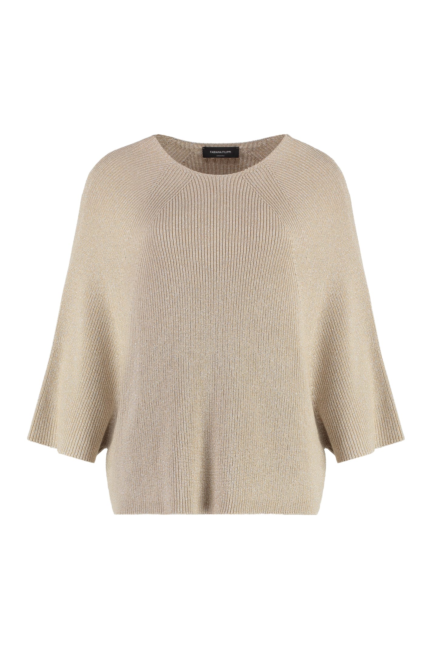 Shop Fabiana Filippi Cotton Blend Crew-neck Sweater In Beige