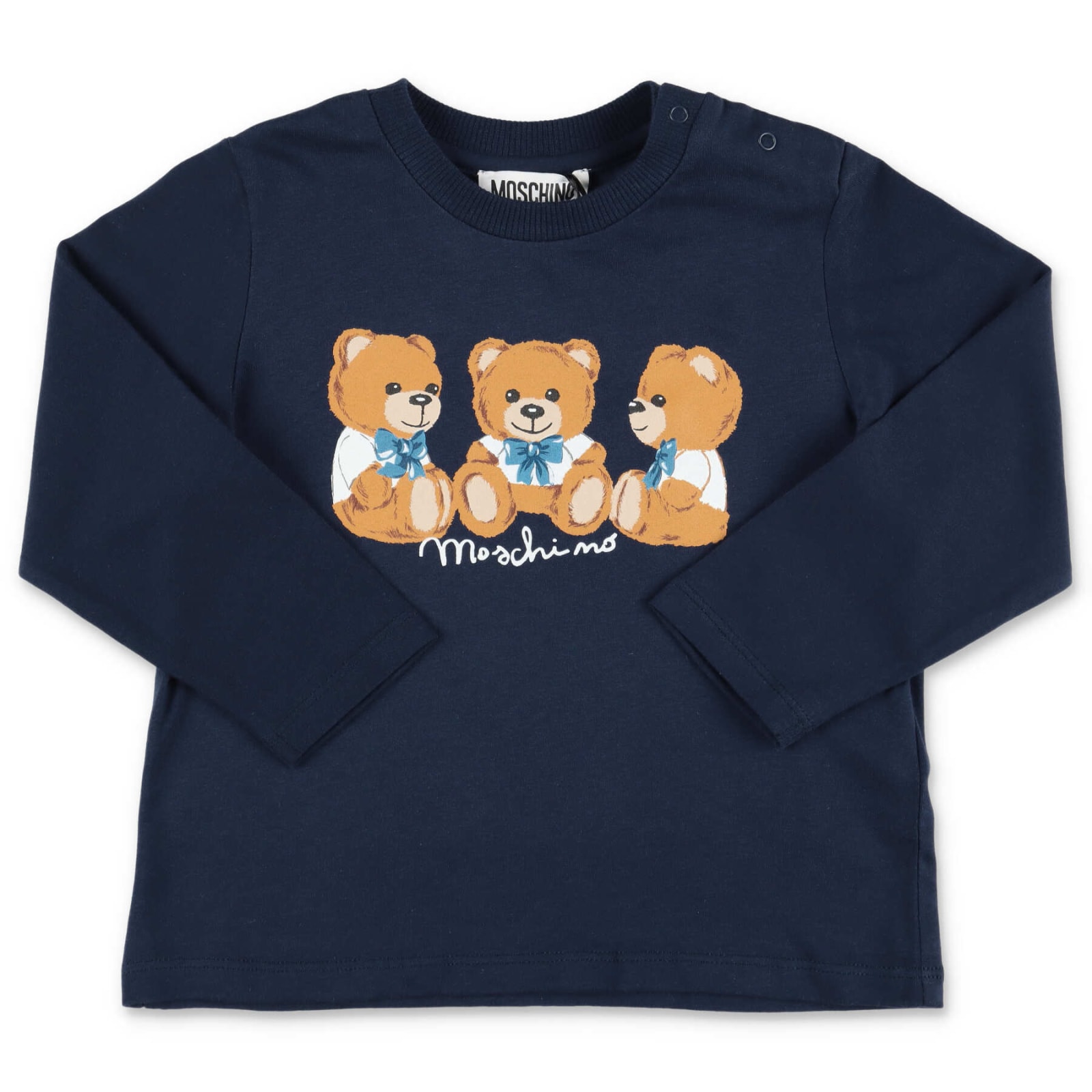 Moschino Babies'  T-shirt Teddy Bear Blu Navy In Jersey Di Cotone