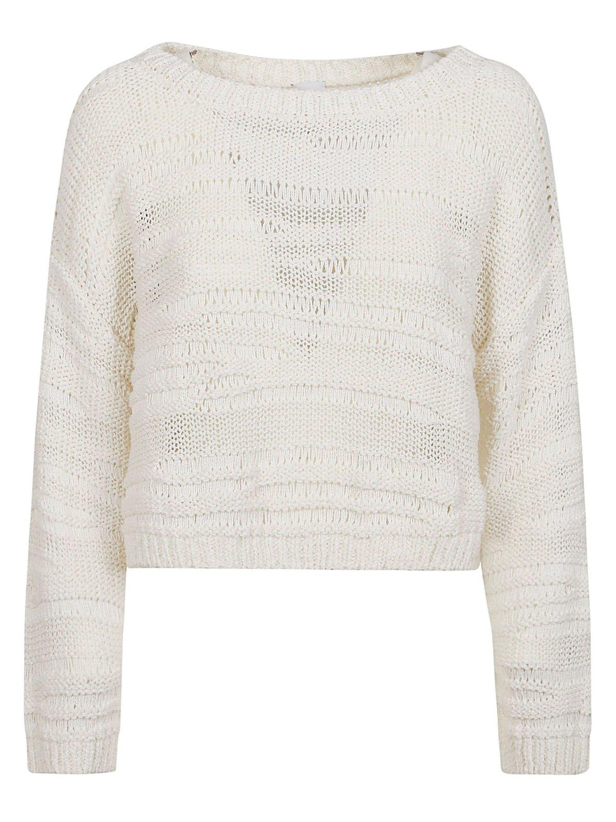 Pinko Boat Neck Sleeved Sweater In White