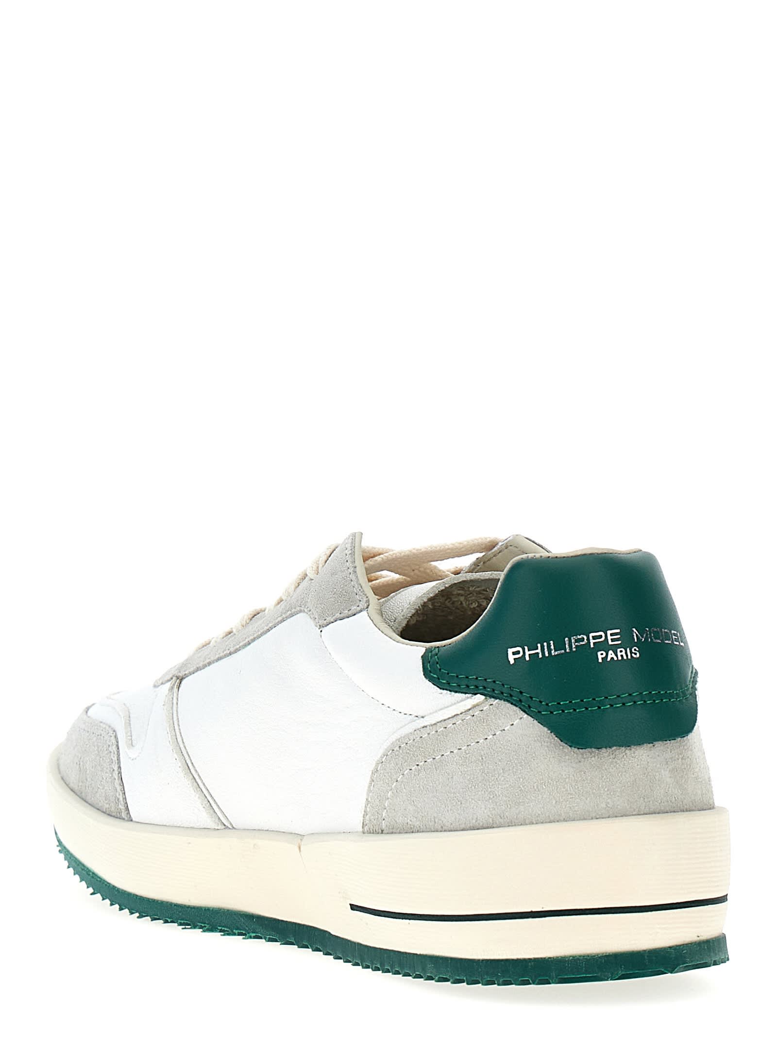 Shop Philippe Model Nice Low Sneakers In West Mixage Blanc Vert