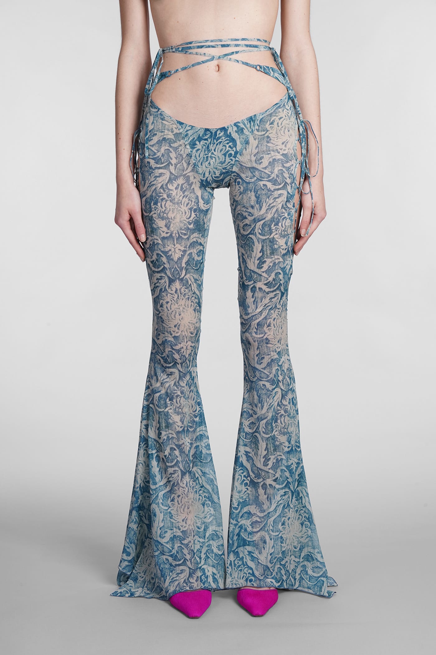 Knwls Glimmer Graphic-print Flared Trousers In Blue