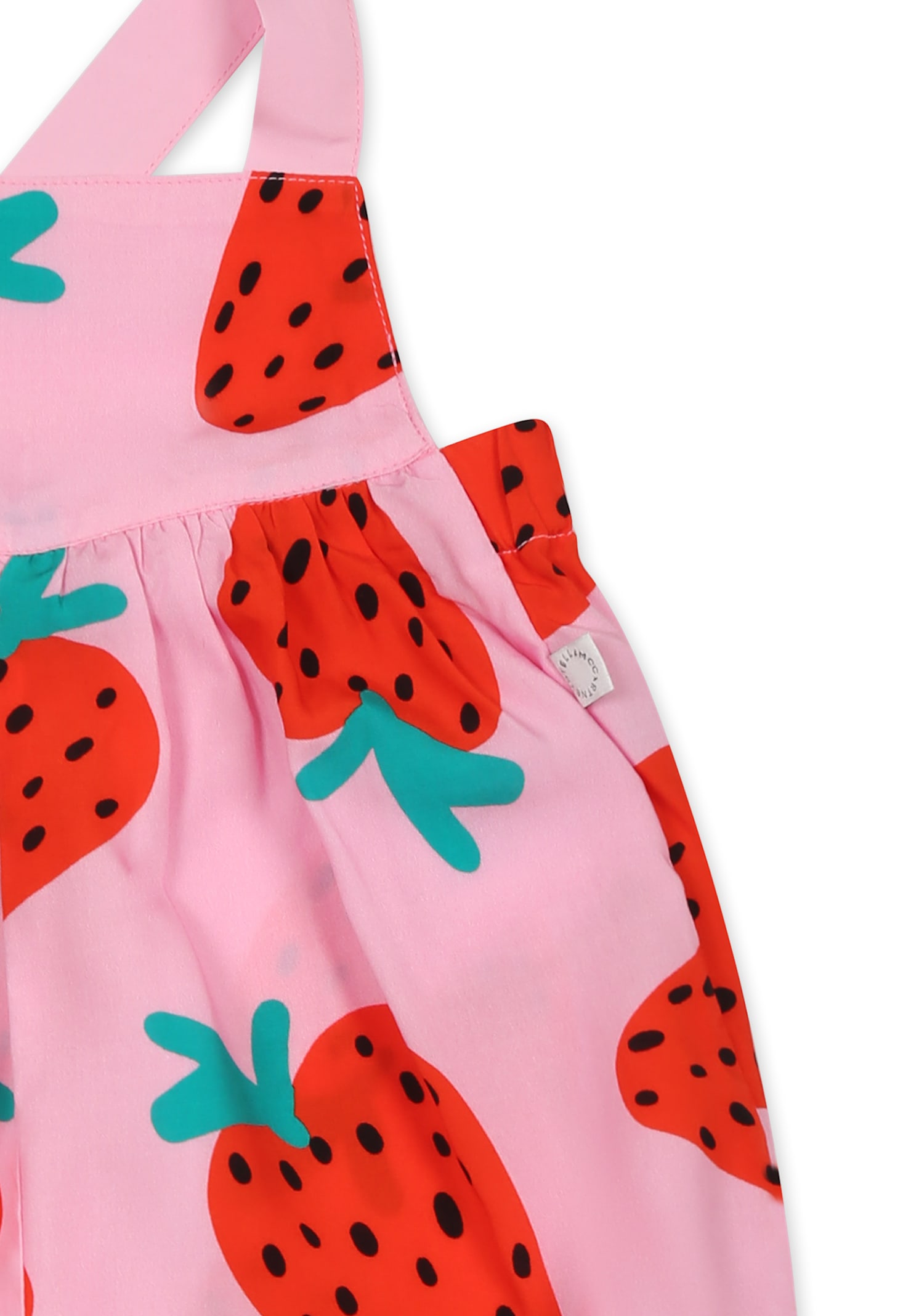 Stella Mccartney Pink Romper For Baby Girl With Strawberries In Pink