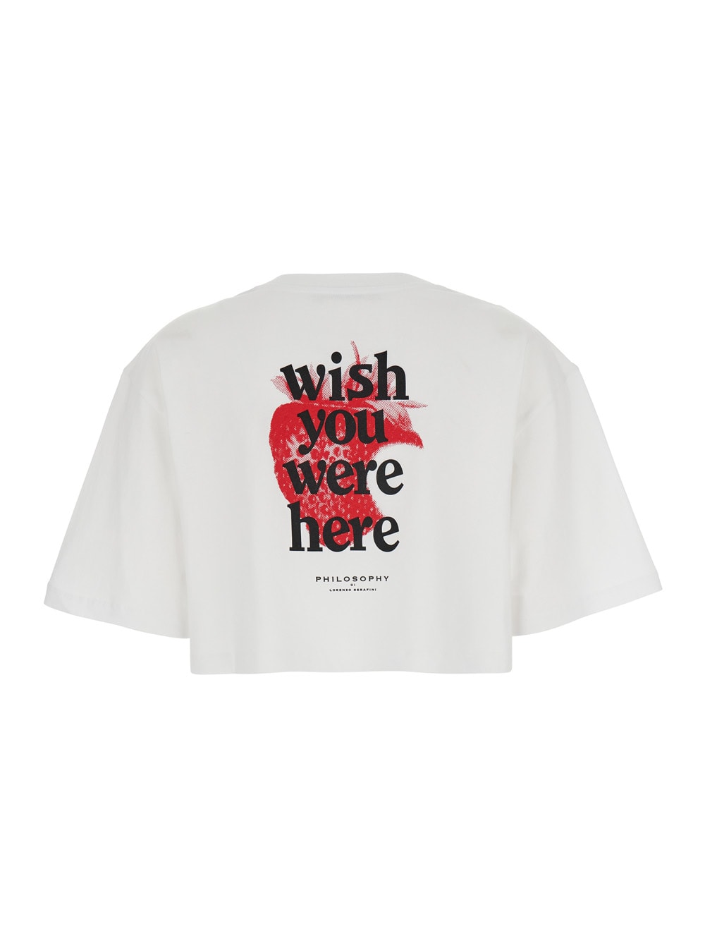 Philosophy Di Lorenzo Serafini White Cropped T-shirt With Maxi Logo Printed On The Back In Cotton Woman In Fantasia Bianco