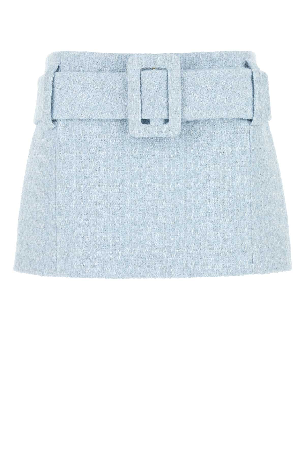 Melange Light Blue Cotton Blend Mini Skirt