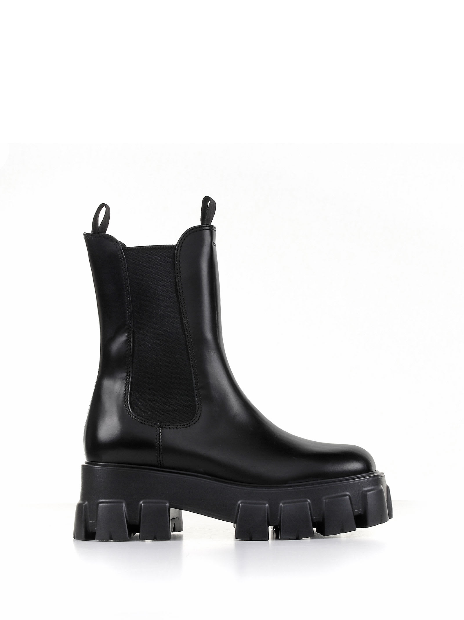 Prada High Monolith Leather Ankle Boots