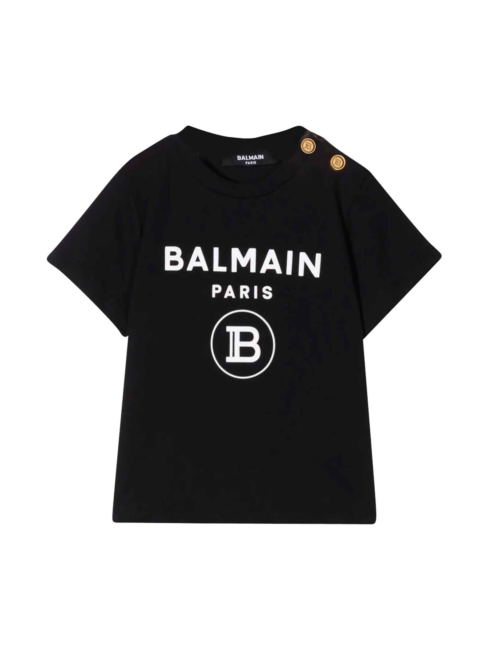 Balmain Black Baby T-shirt With White Print