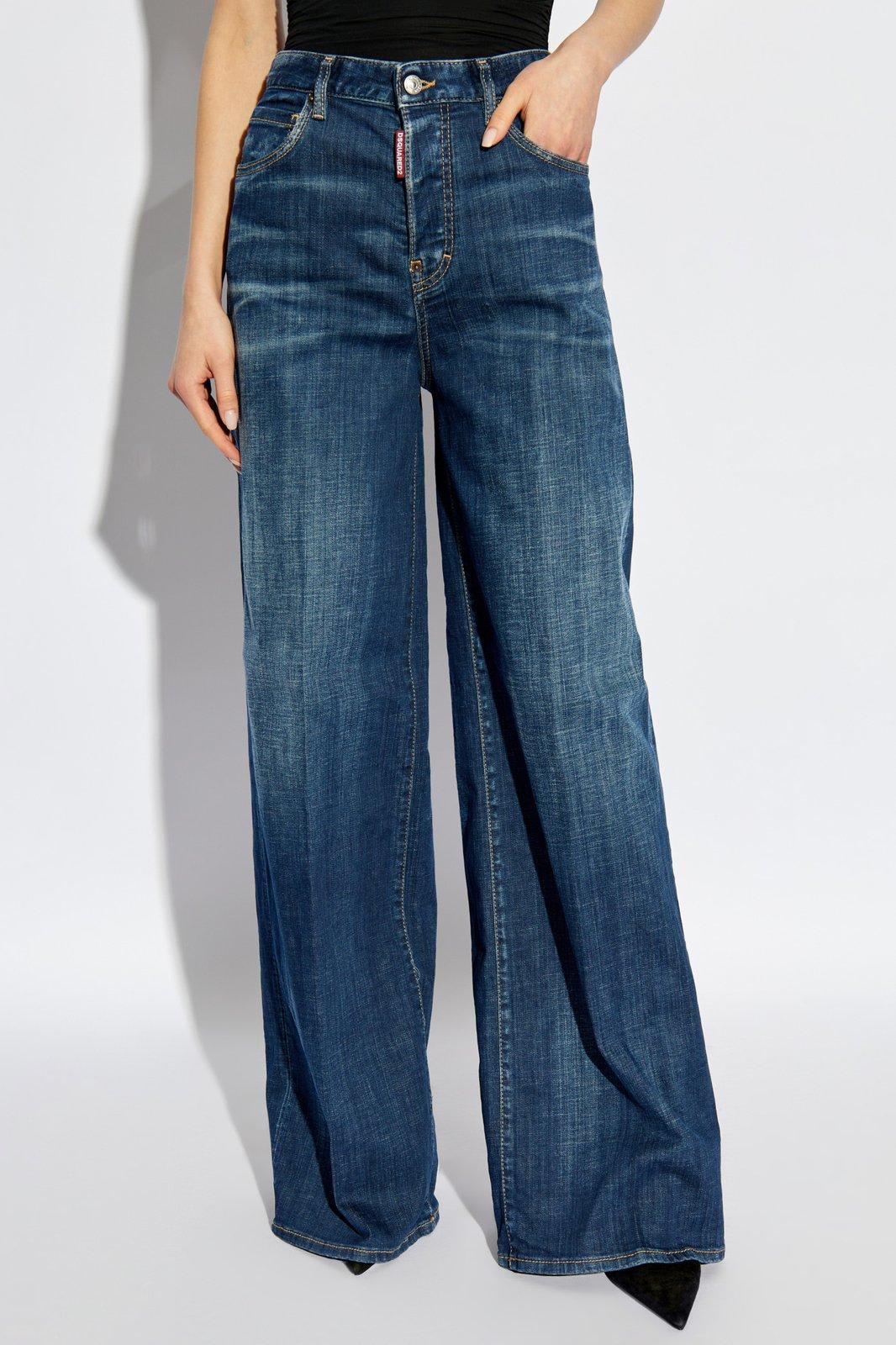 Dsquared2 Wide Leg High Waist Jeans In Navy Blue