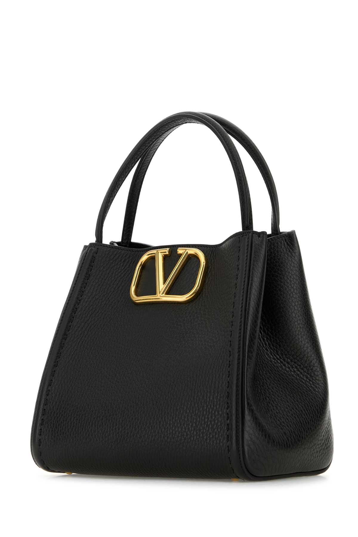 Valentino Black Leather Vlogo Handbag In Nero