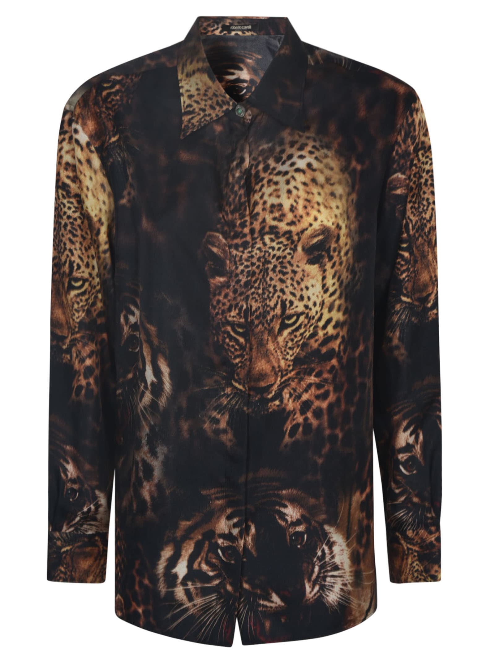 Shop Roberto Cavalli Printed Tiger Shirt In Rust