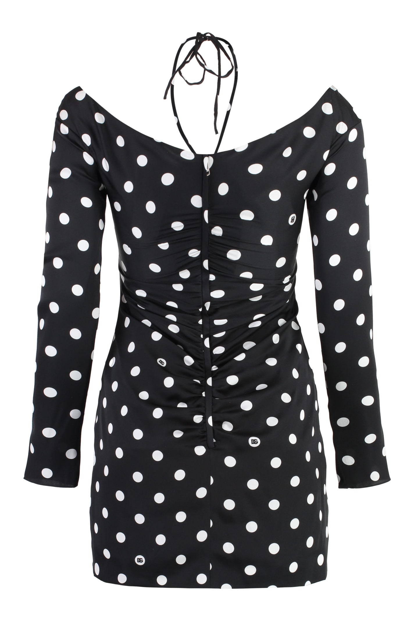 Shop Dolce & Gabbana Polka-dot Print Silk Mini Dress In Nero