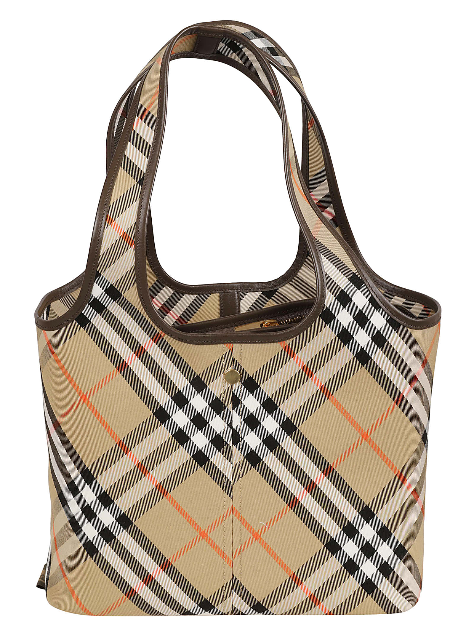 Shop Burberry Check Tote In Sand