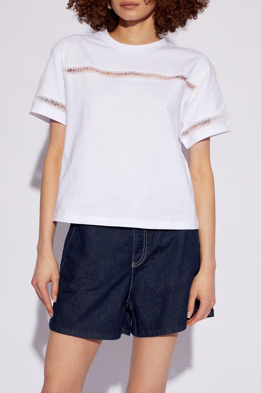 Shop Emporio Armani T-shirt With Lace Inserts In White