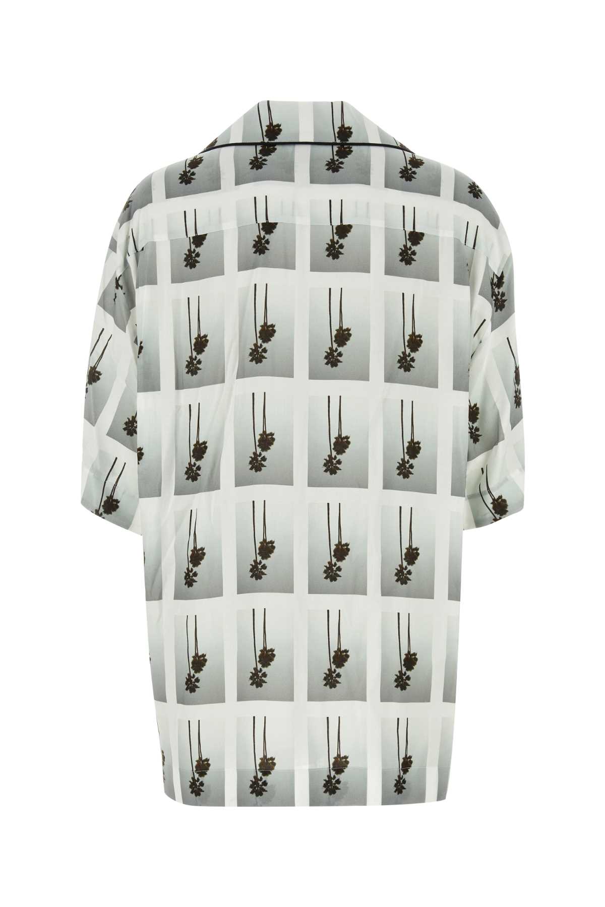 Palm Angels Printed Viscose Pyjama Shirt In White Grey