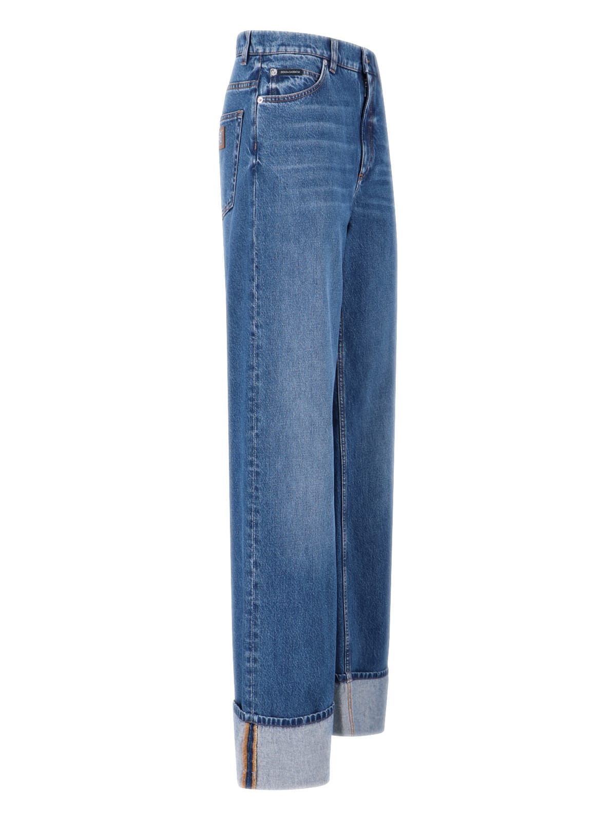 Dolce & Gabbana Wide-leg Trousers With Pockets And Cuffs In Blue