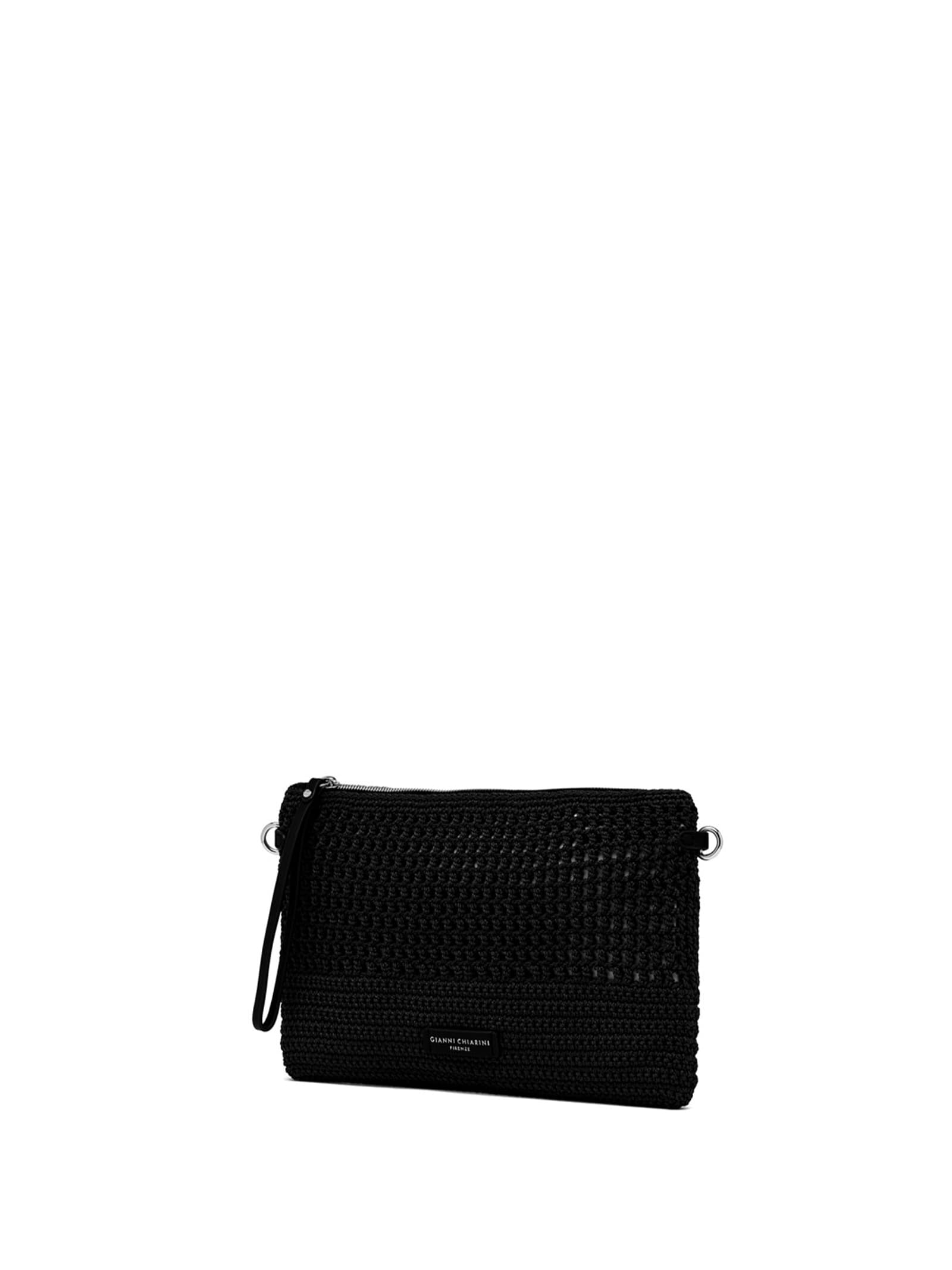Shop Gianni Chiarini Black Victoria Clutch Bag In Crochet Fabric In Nero
