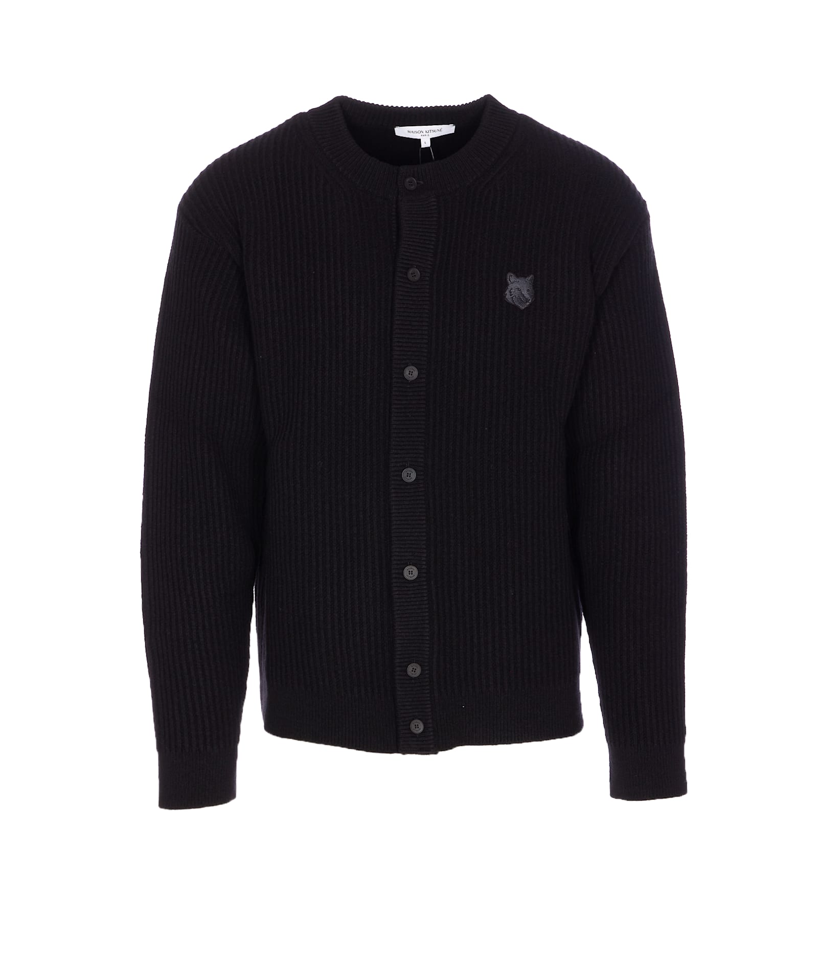 Maison Kitsuné Fox Head Wool Ribbed Cardigan Clothing In Black
