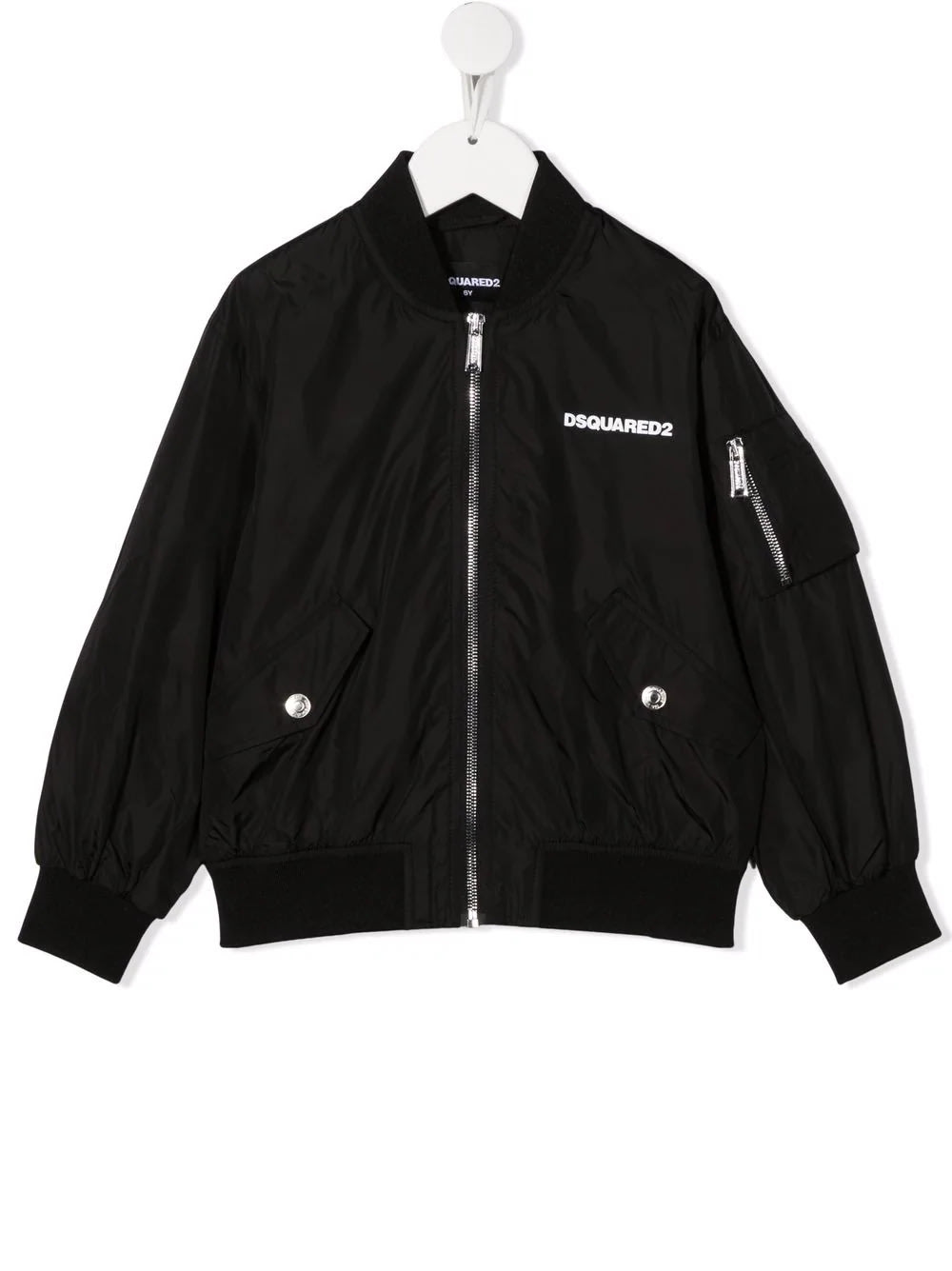 Dsquared2 Kids Bomber Jacket In Black Technical Fabric With Striped Print With Lettering