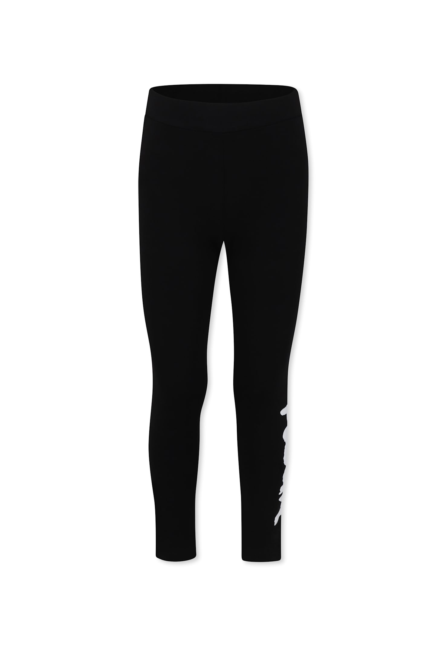 Msgm Black Leggings For Girl With Logo In Black