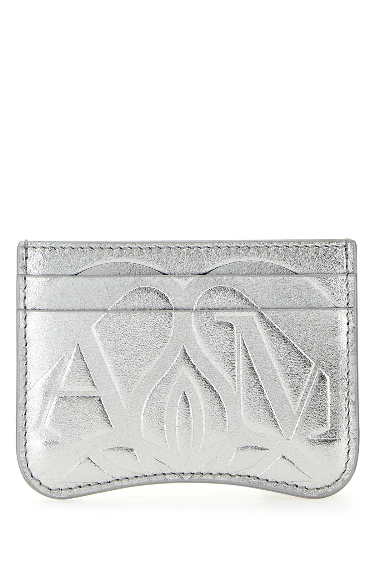 Alexander Mcqueen Silver Leather Card Holder In Metallic