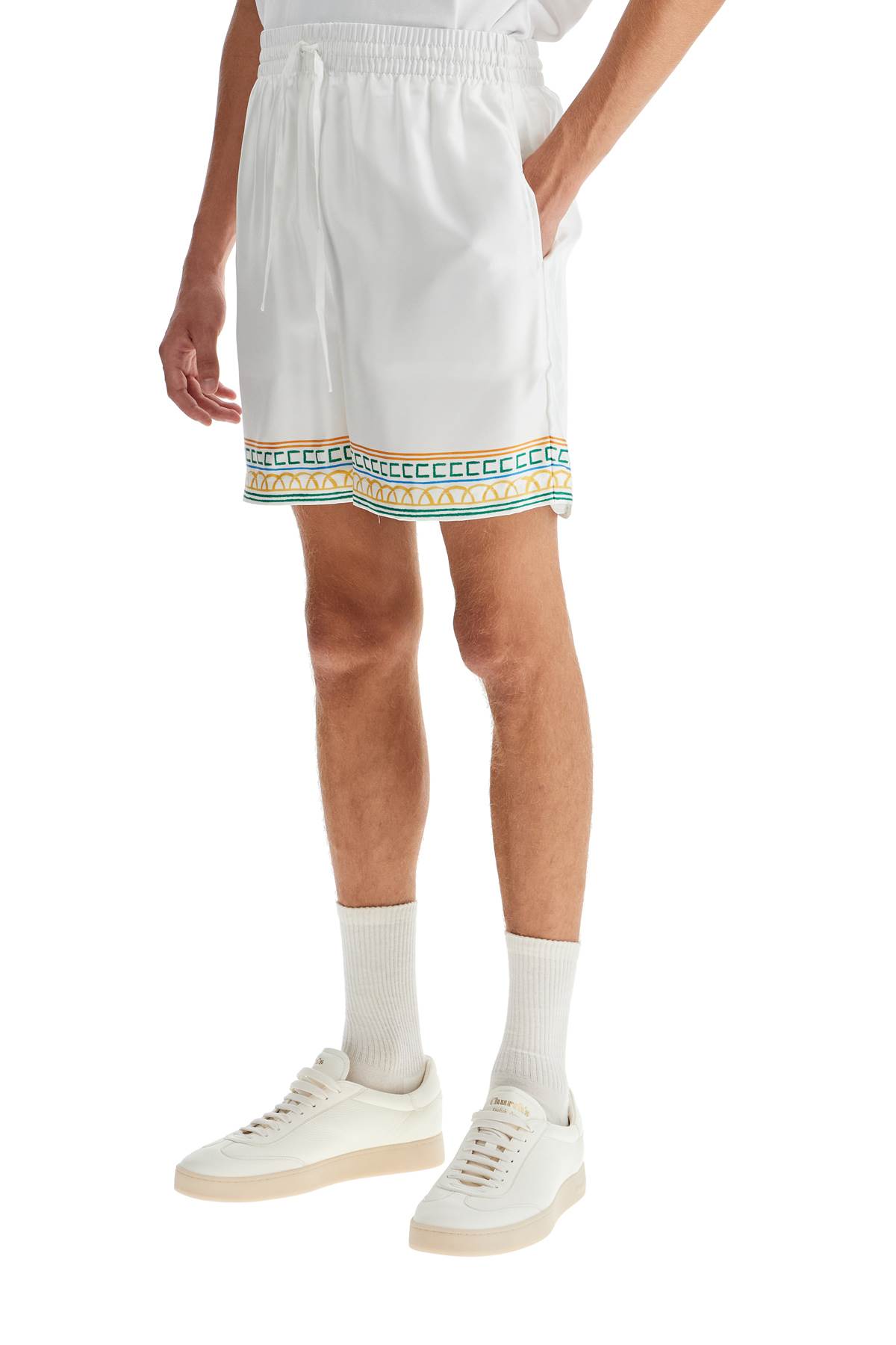 Shop Casablanca Silk Bermuda Shorts Crayon Temple In Crayon Temple Tennis Club (white)