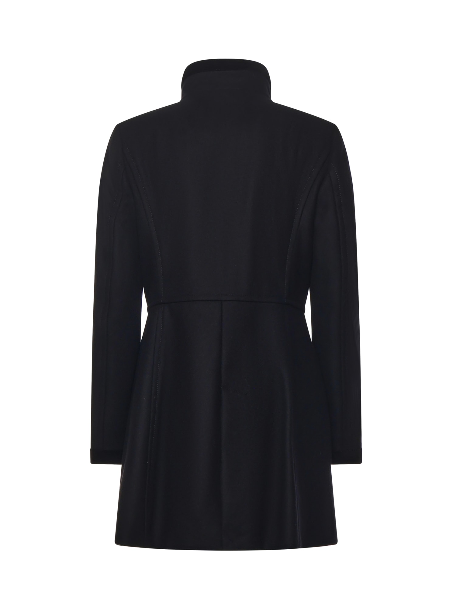 Fay Structured Black Coat With Stand-up Collar And Toggle Closures In Black