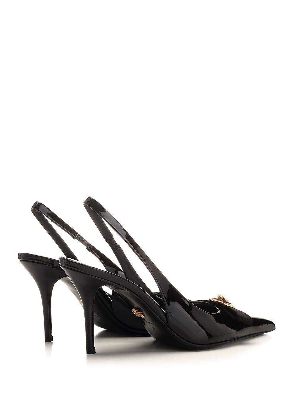 Shop Versace High Heel Slingback In V Nero Oro