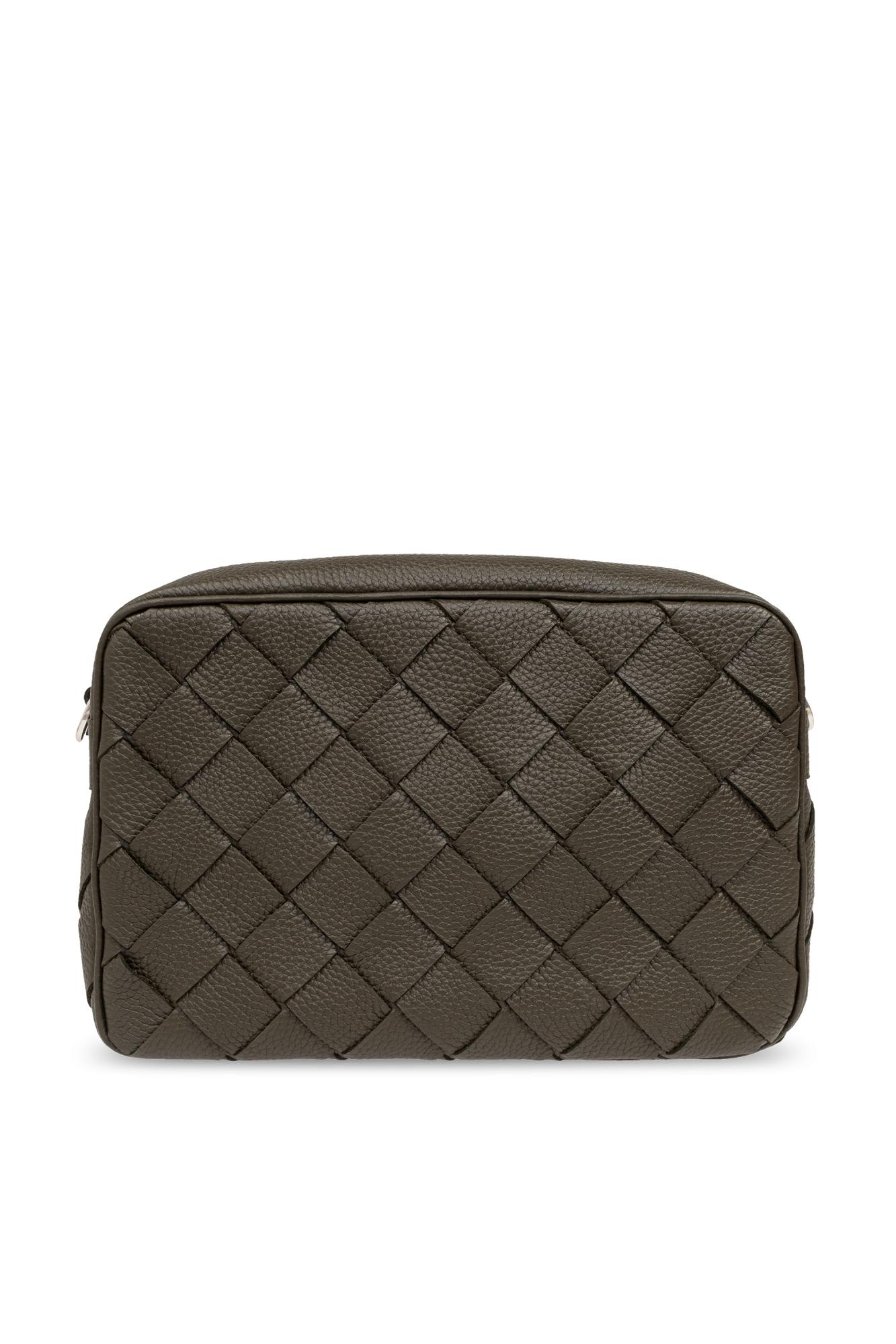 Shop Bottega Veneta Leather Shoulder Bag In Kaki Silver