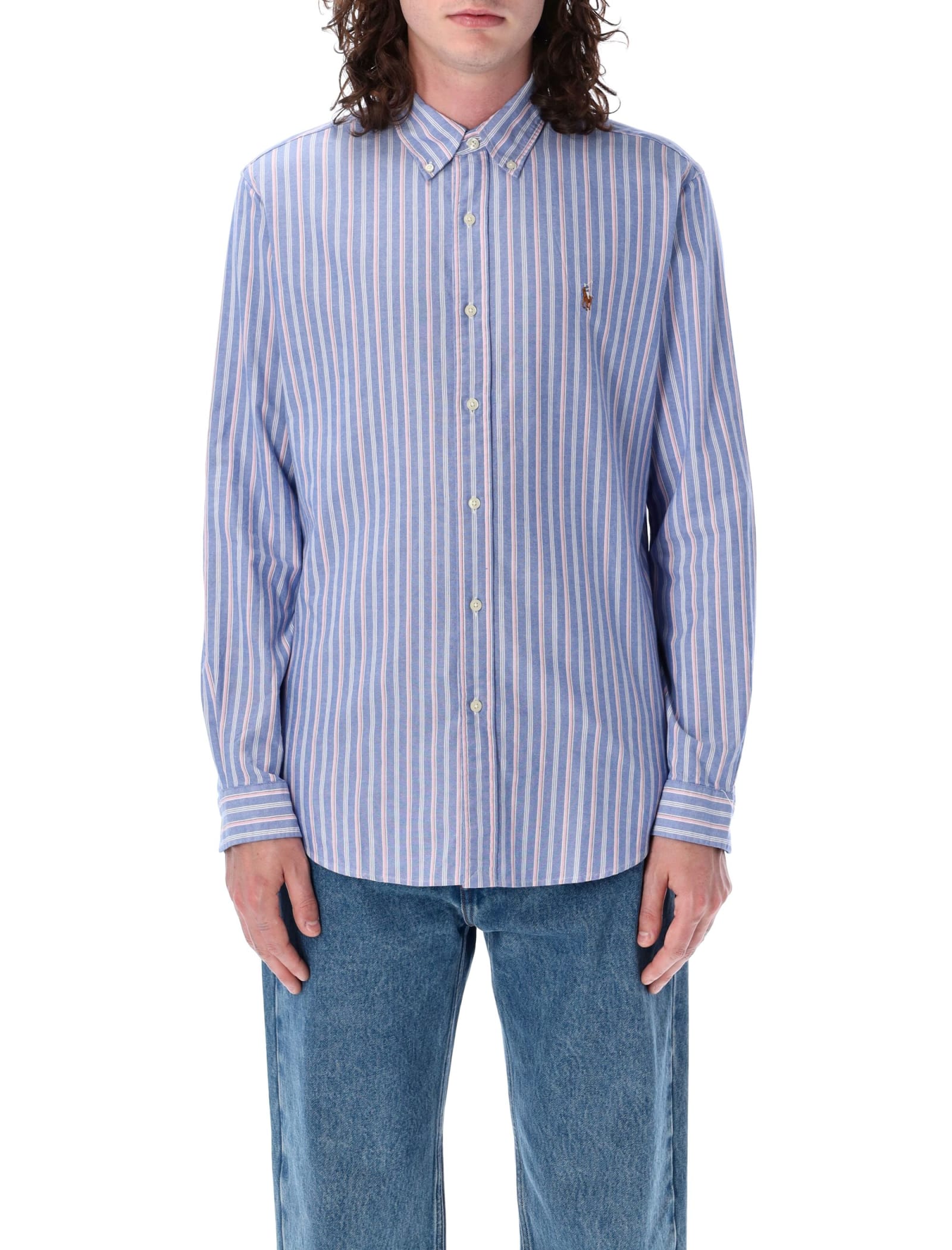Shop Polo Ralph Lauren Classic Custom Fit Shirt In Light Blu Pink