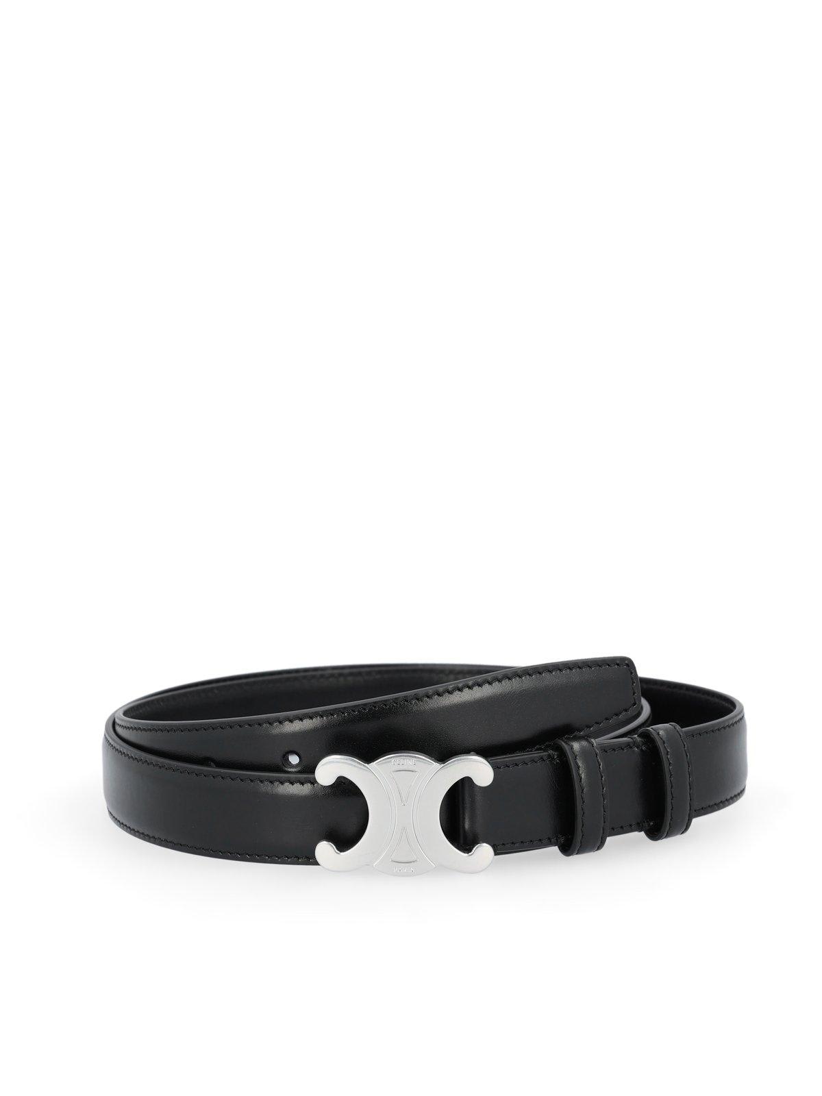 Shop Celine Triomphe Buckle Belt In Black