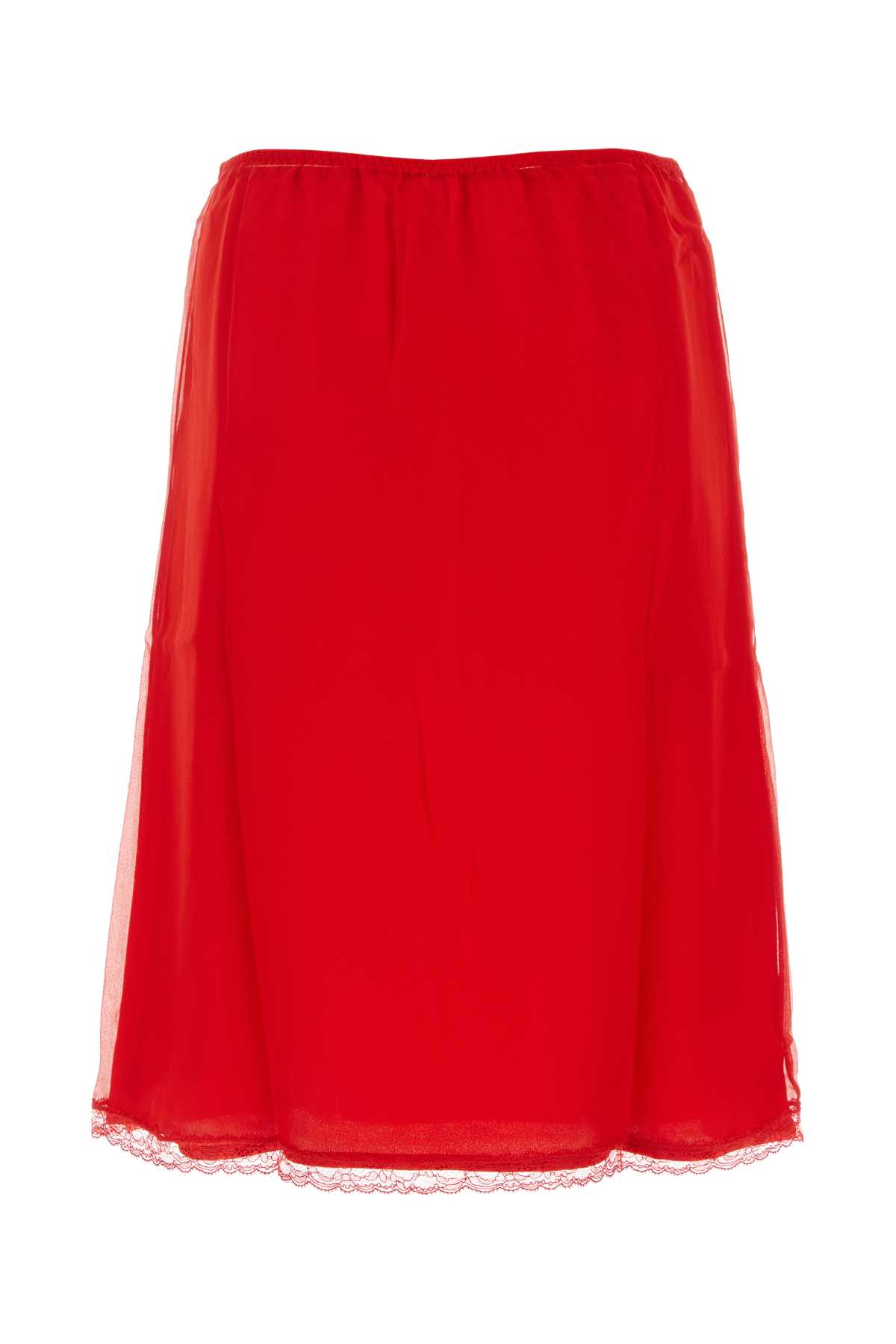Shop Gucci Red Silk Skirt In 6490