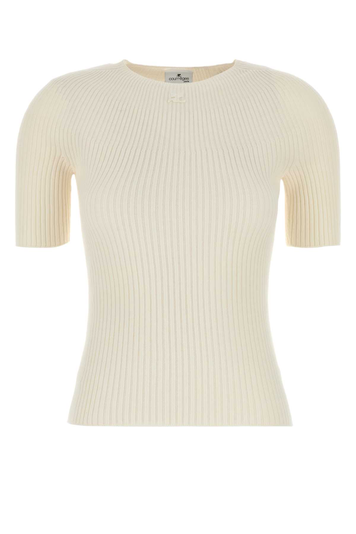 Shop Courrèges Short Sleeves Light Rib Sweater In Natural