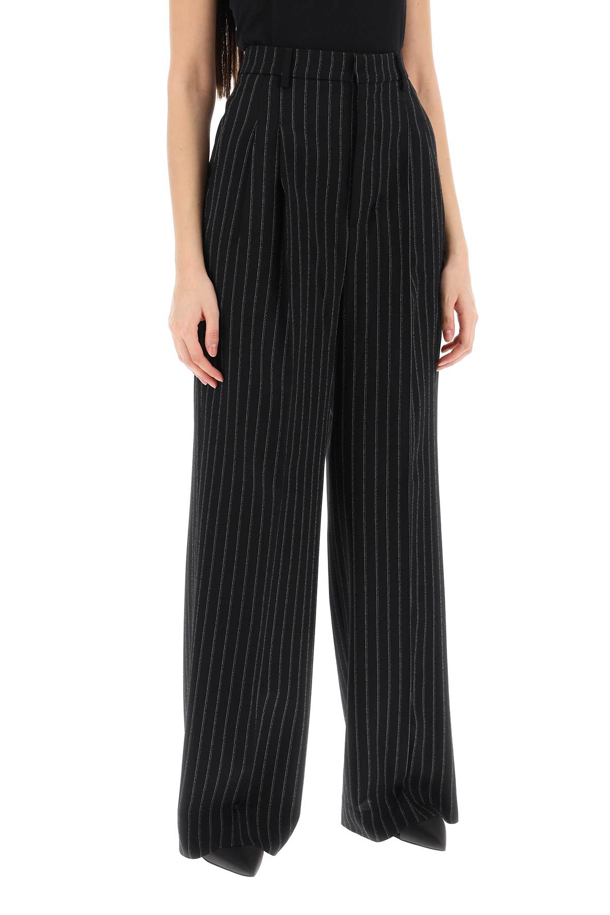 Shop Ami Alexandre Mattiussi Wide-legged Pinstripe Trousers With In Noir Craie (black)