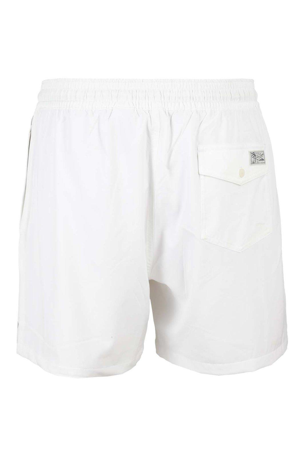 Shop Polo Ralph Lauren Logo Embroidered Drawstring Swim Shorts In White