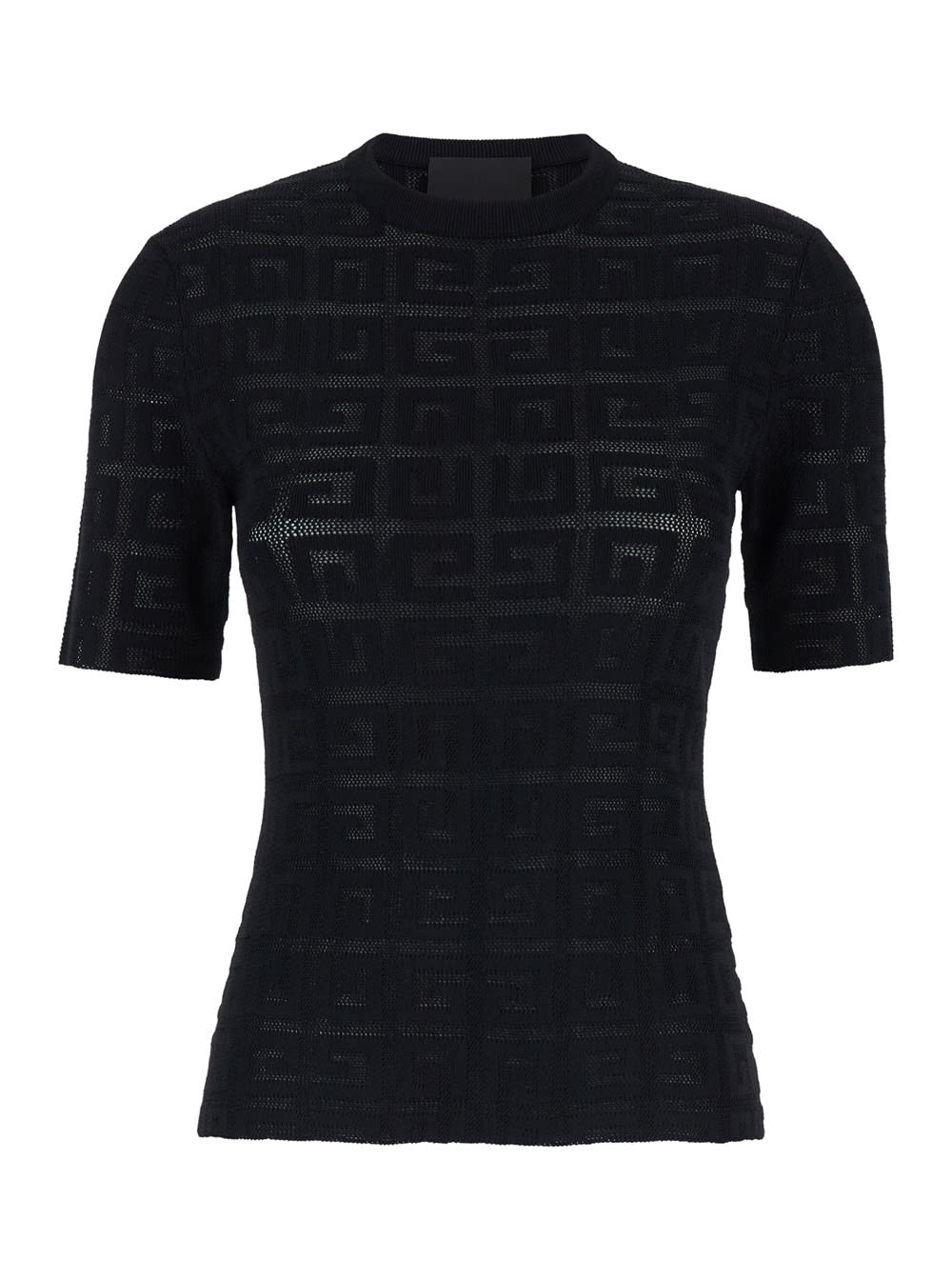 Shop Givenchy Black Crewneck T-shirt With All-over 4g Logo In Viscose Stretch Woman