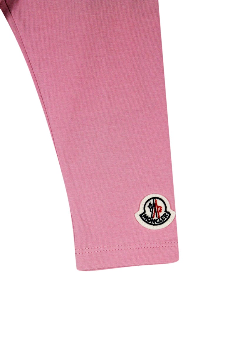 Shop Moncler Leggings In Stretch Jersey Cotton With Elastic Waistband And Logo On The Leg In Pink