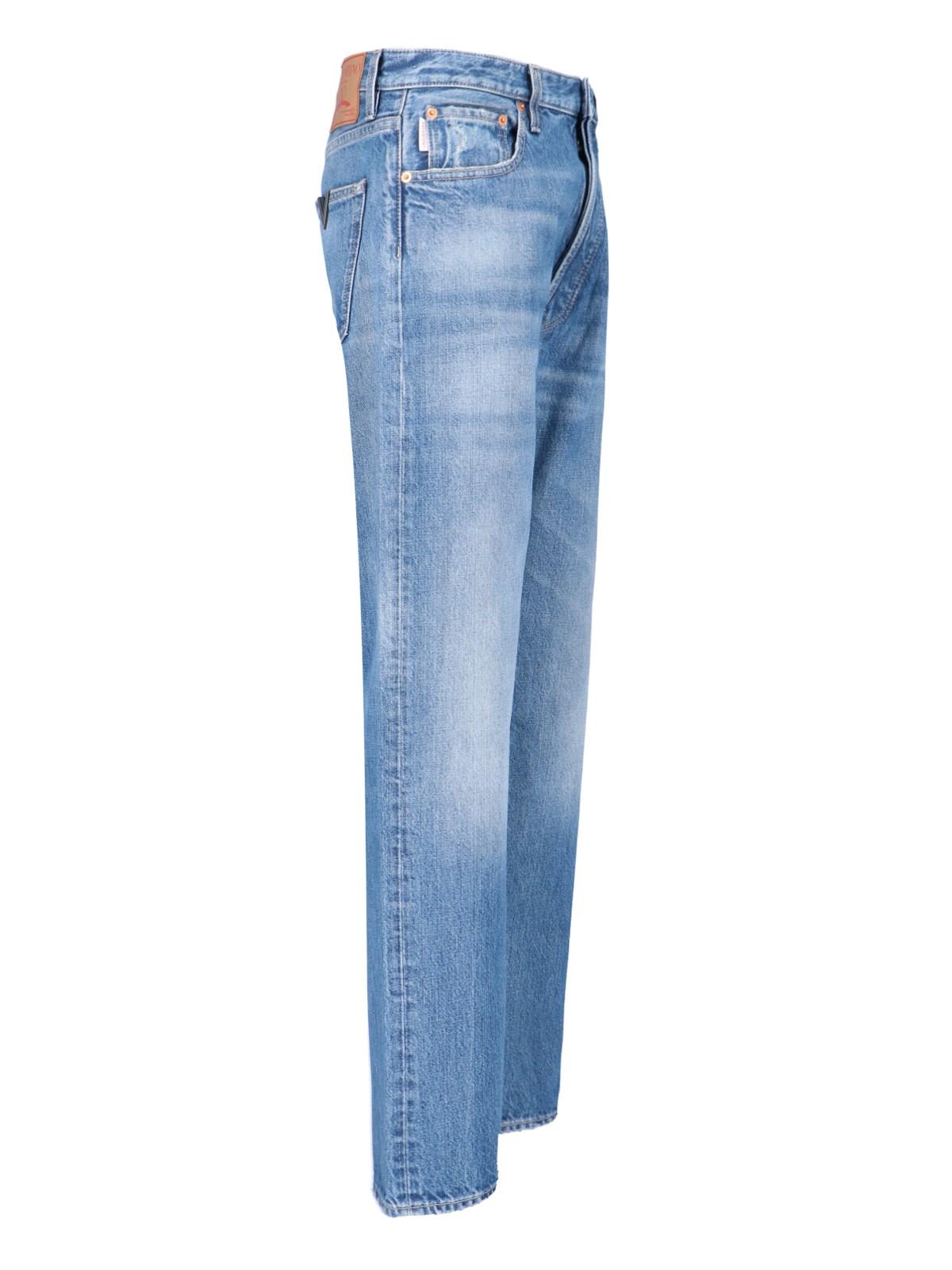 Shop Valentino Logo Straight Jeans In Medium Blue Denim